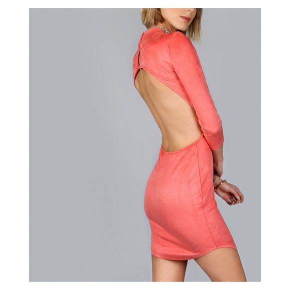 MBM Unlimited Dresses & Skirts - Pink Backless Faux Suede Bodycon Mini Dress